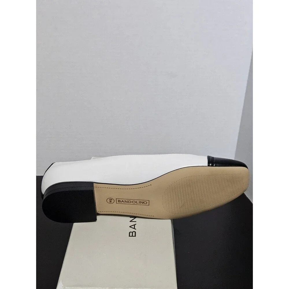 Sz 8 - Bandolino Womens Ballet Flat Patent Cap Toe White Black Leather Taprinz